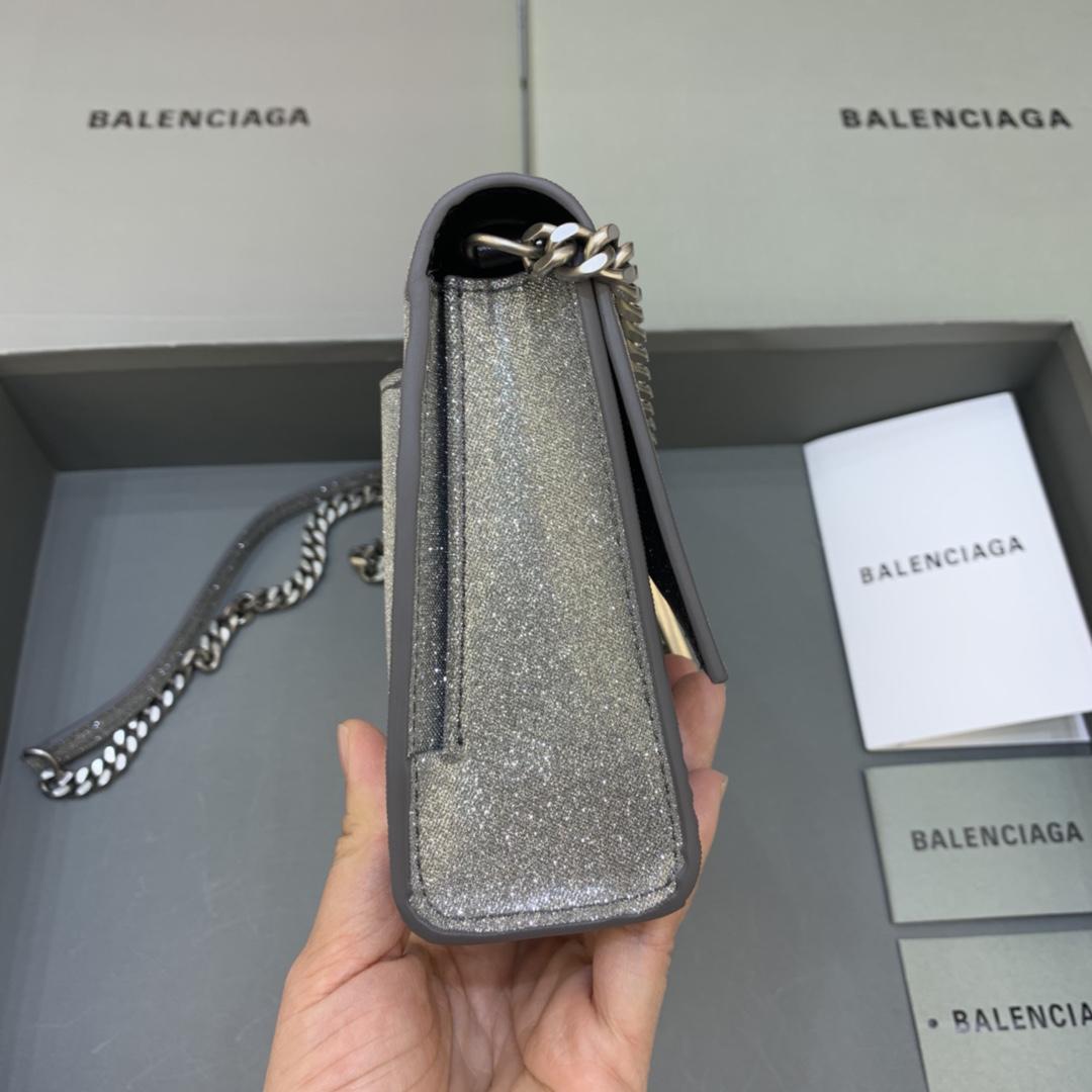 Balenciaga Big Hourglass Wallet With Chain Shoulder Bag Silver Gray